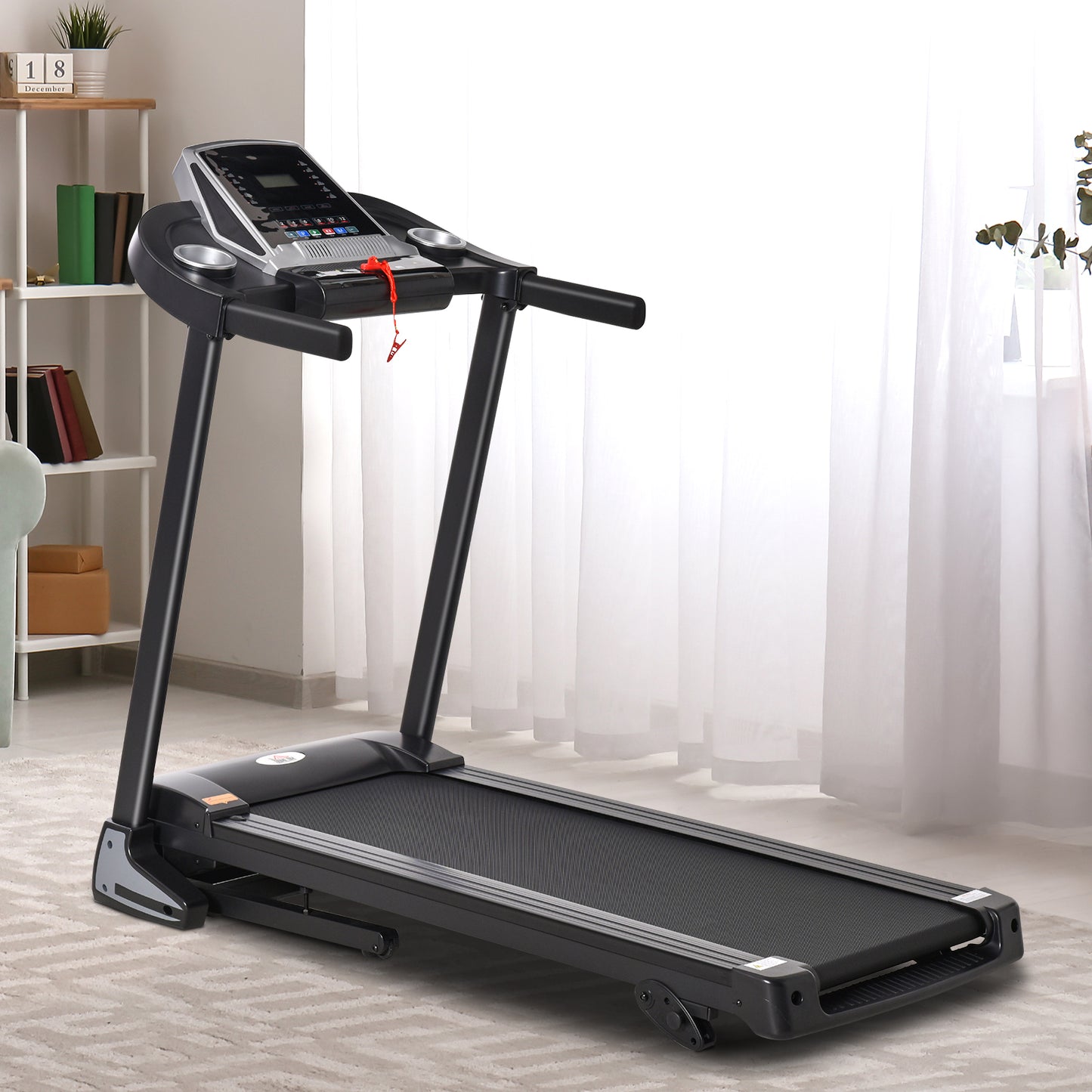 HOMCOM Folding Treadmill, Compact Running Machine with LED Display, Drink & Phone Holder for Home Workout