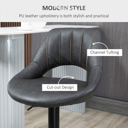 HOMCOM Bar Stools Set of 2, PU Leather Swivel Barstools with Backrest and Footrest for Kitchen, Counter, Breakfast Bar, Grey