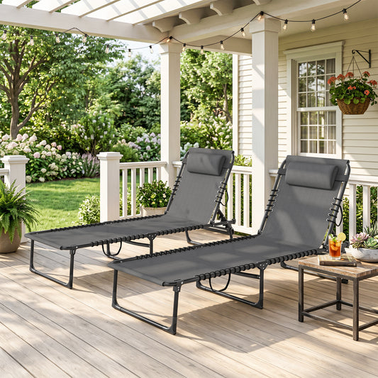 Outsunny Set of Two Folding Sun Loungers, with Four-Position Backs - Grey