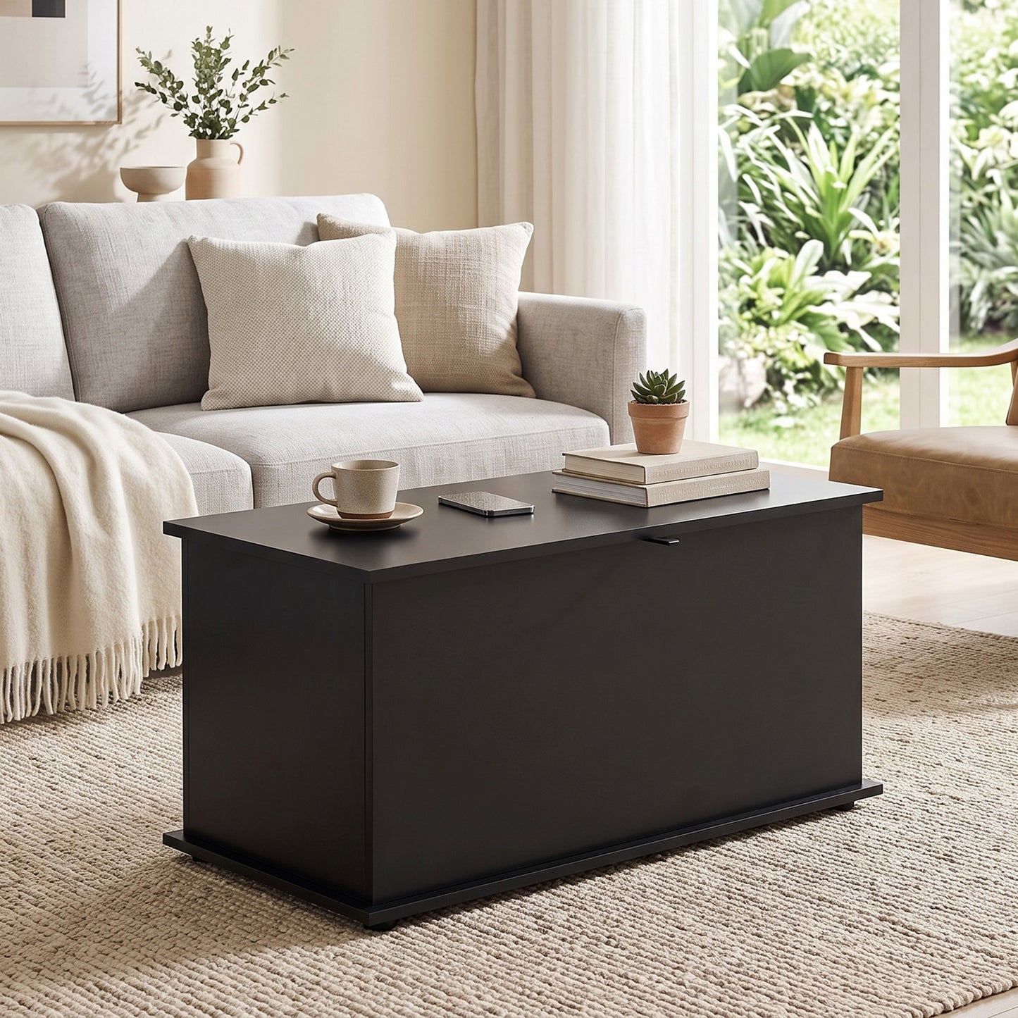 HOMCOM Storage Chest, 102L Blanket Box, Shoe Bench with Safety Hinged Lid, Bed End Bench for Bedroom, 80 x 40 x 45cm, Black