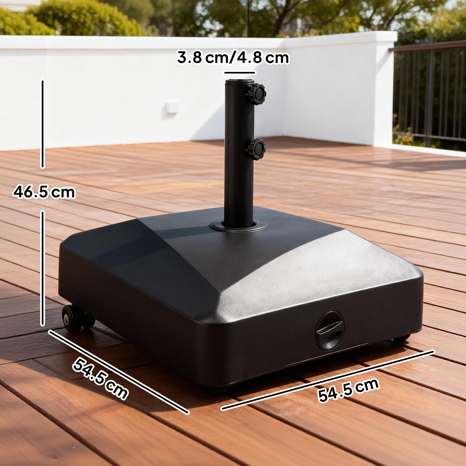 Outsunny Garden Parasol Base Holder, 43kg Water or 60kg Sand Filled, Outdoor Market Umbrella Stand Weight with Wheels and Brakes, Black-Outdoor Umbrella Bases-ChewyGames-ChewyGames