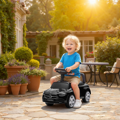 AIYAPLAY 2 in 1 Baby Ride on Push Car Mercedes-Benz C-Class Licensed Walker Foot to Floor Push-Along with Removable Handle, Black