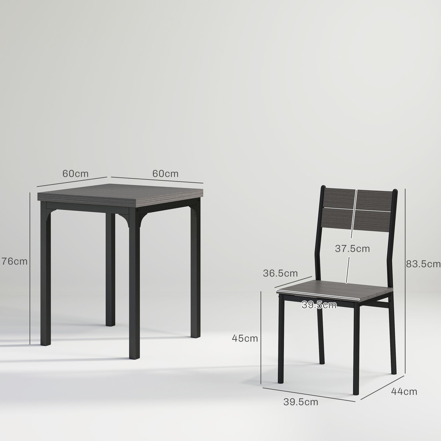 HOMCOM Three-Piece Minimal and Compact Dining Set, Grey Wood Effect