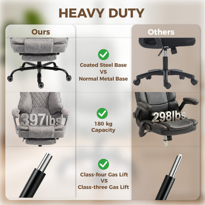 HOMCOM Executive Office Chair, Leathaire Big and Tall Office Chair 180 kg with Wide Seat, Reclining, Lumbar Support, Grey