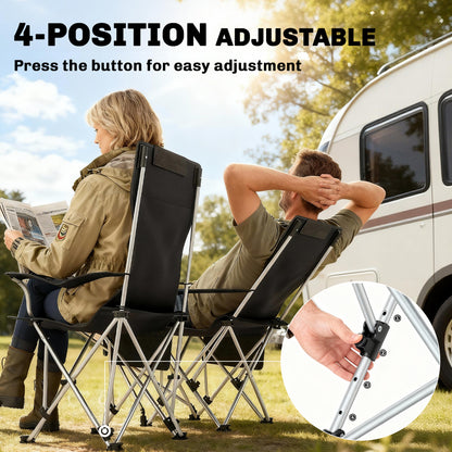 Outsunny Set of 2 Reclining Folding Camping Chair w/ Detachable Footrest, Storage Bag, Cup Holder & Headrest, Lightweight Portable Camp Chair for Beach, Picnic, Orange and Black