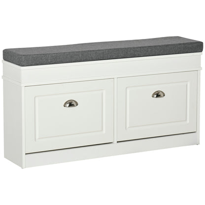 HOMCOM Shoe Storage Bench with Seat Cushion, 2 Drawers, Adjustable Shelf for Entryway, Living Room, White