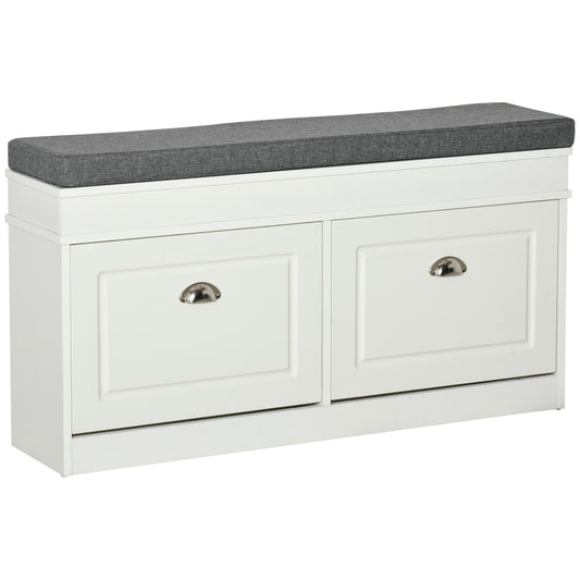 HOMCOM Shoe Storage Bench with Seat Cushion, 2 Drawers, Adjustable Shelf for Entryway, Living Room, White