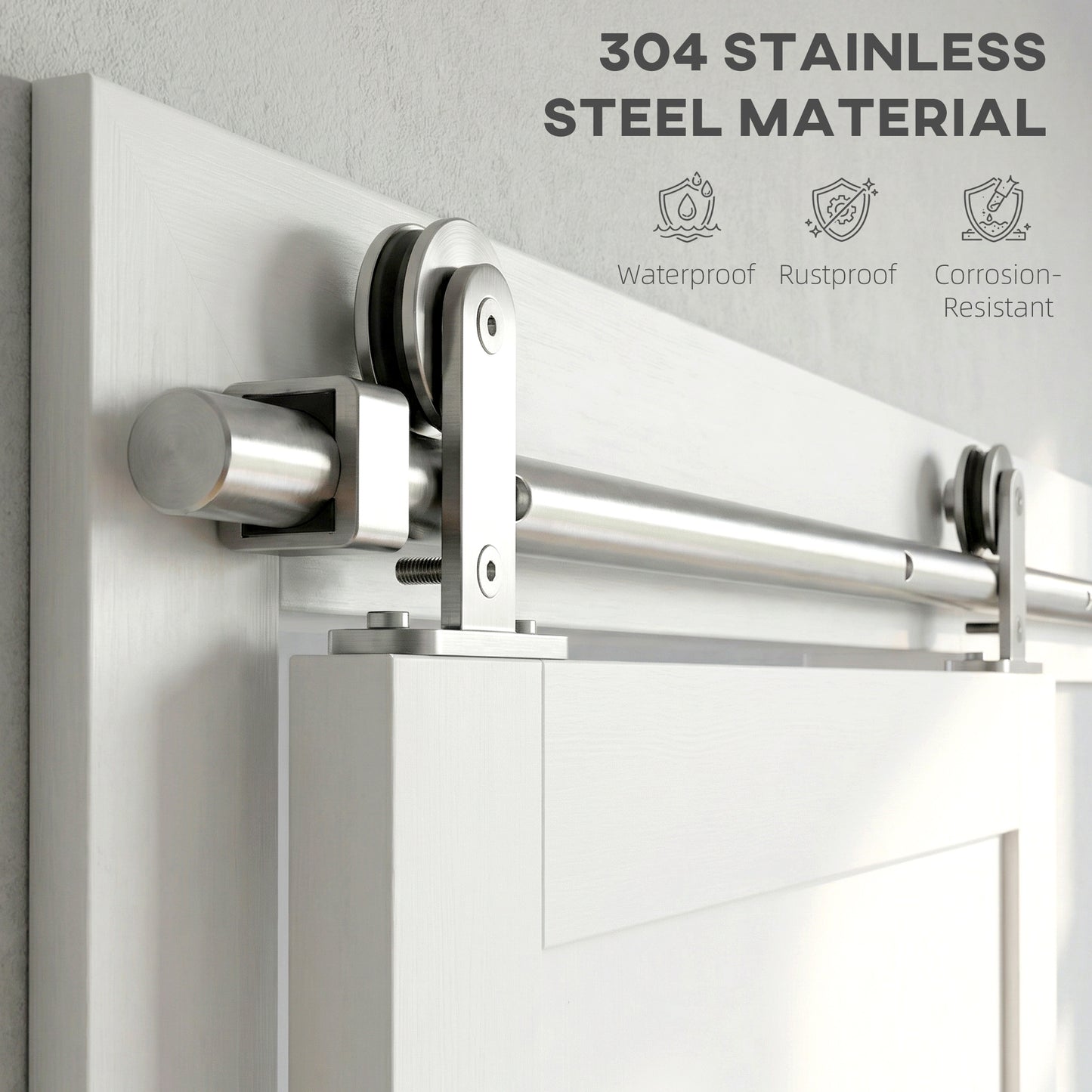 HOMCOM Sliding Door Hardware Kit Smooth Quiet 304 Stainless Steel for 180cm Track Sliver Tone
