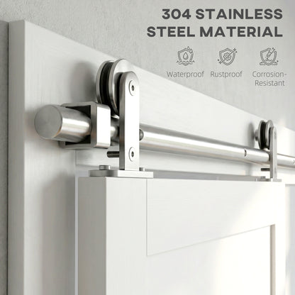 HOMCOM Sliding Door Hardware Kit Smooth Quiet 304 Stainless Steel for 180cm Track Sliver Tone