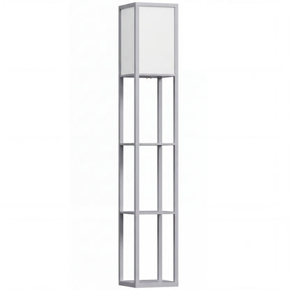 HOMCOM 3-Tier Floor Lamp with Shelves and Storage, Modern Corner Standing Lamp with Lampshade, Reading Light with Foot Switch for Living Room, Bedroom, Home Office, Bulb not Included, Grey