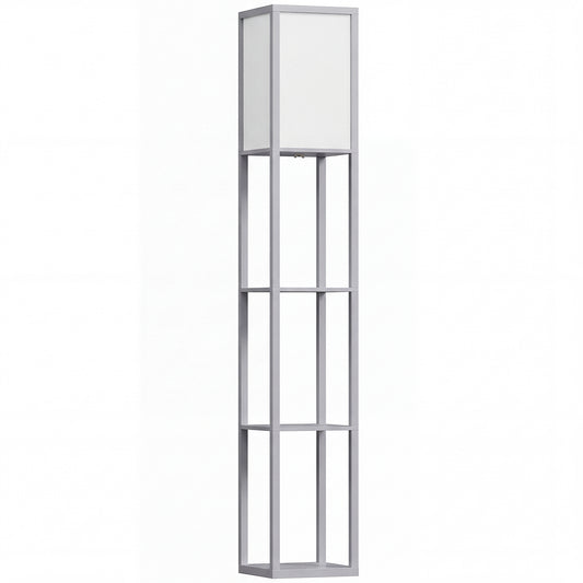 HOMCOM 3-Tier Floor Lamp with Shelves and Storage, Modern Corner Standing Lamp with Lampshade, Reading Light with Foot Switch for Living Room, Bedroom, Home Office, Bulb not Included, Grey