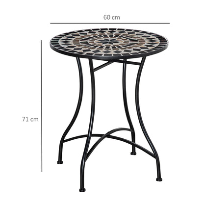 Outsunny Φ60cm Mosaic Outdoor Patio Table - Black