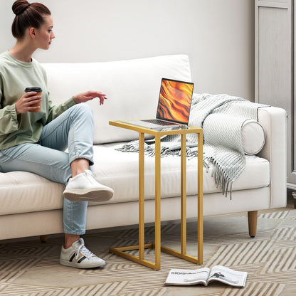 HOMCOM C-Shaped Side Table, Modern Slim End Table with Tempered Glass Tabletop, Steel Frame for Small Space, Living Room, Bedroom, Gold Tone-End Tables-ChewyGames-ChewyGames