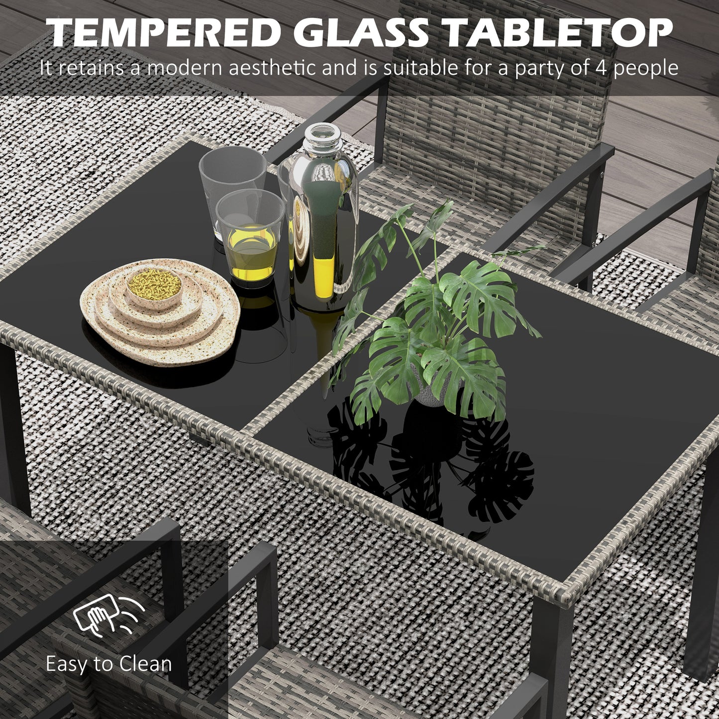 Outsunny Outdoor Dining Set 5 Pieces Patio Conservatory with Tempered Glass Tabletop,4 Dining Chairs - Mixed Grey--ChewyGames-ChewyGames