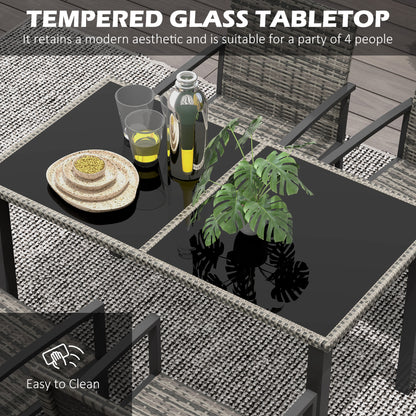 Outsunny Outdoor Dining Set 5 Pieces Patio Conservatory with Tempered Glass Tabletop,4 Dining Chairs - Mixed Grey--ChewyGames-ChewyGames