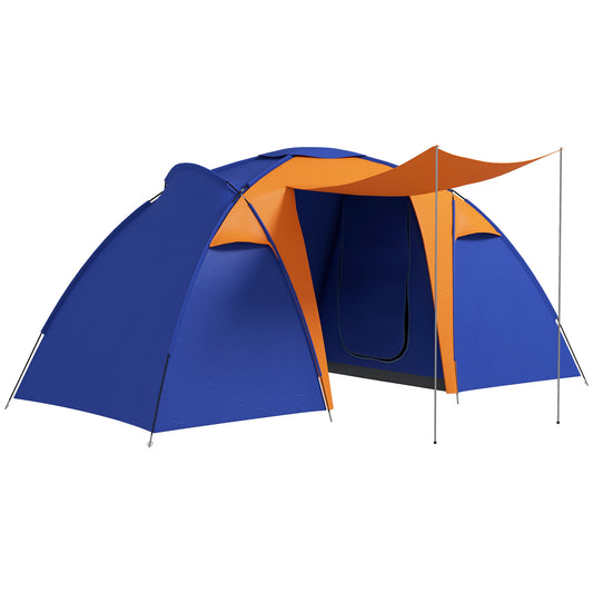 Outsunny Camping Tent with 2 Bedroom, Living Area and Porch, 4-6 Man Large Tunnel Tent, 2000mm Waterproof, Portable with Bag
