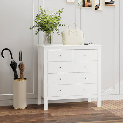 HOMCOM 5 Drawer Dresser for Bedroom, Modern Chest of Drawers, Wide Storage Unit for Living Room, Hallway, Closet, White