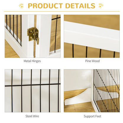 PawHut Wooden Pet Gate, Freestanding Dog Safety Barrier with 2 Support Feet, White