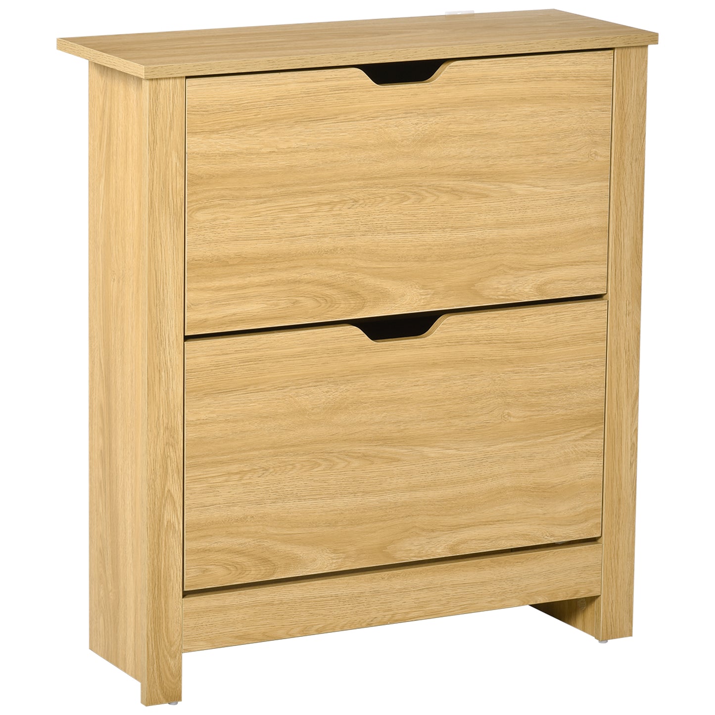 HOMCOM Narrow Shoe Cabinet, Space Saving Shoe Storage Cabinet with 2 Flip Drawers and Adjustable Shelves for 6-12 Pairs of Shoes for Hallways and Living Room, Natural Wood Finish