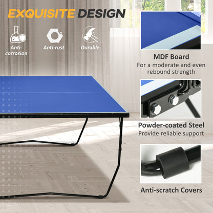 SPORTNOW 9FT Folding Tennis Table, with 8 Wheels, for Indoor Use, Blue