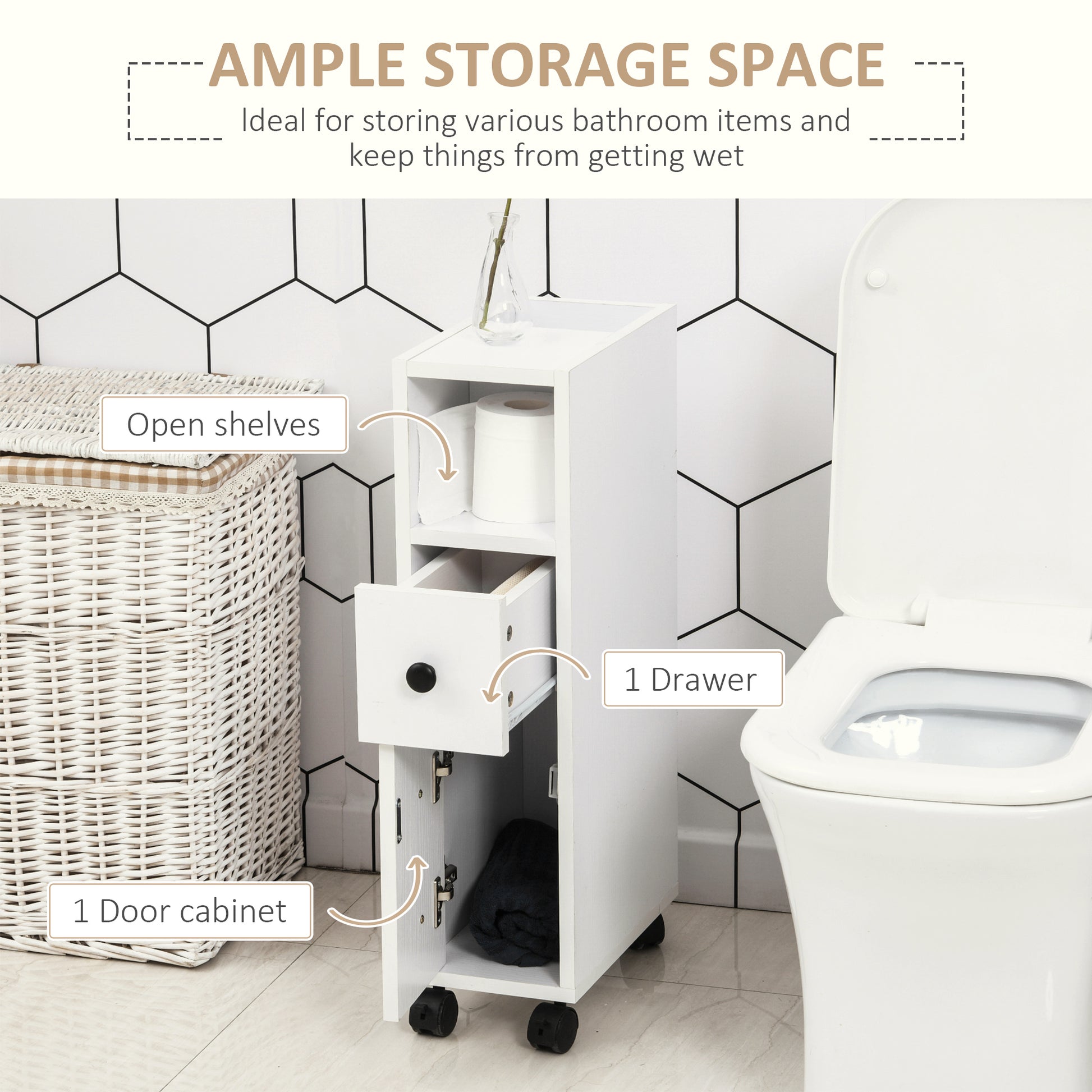 kleankin Slimline Bathroom Storage Cabinet - White--ChewyGames-ChewyGames