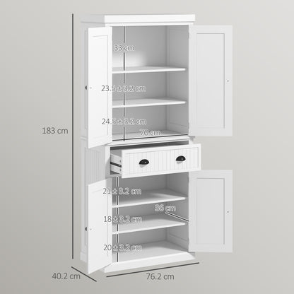 HOMCOM Kitchen Storage Cabinet with Drawer and Adjustable Shelves - White-Tall Kitchen Cabinets-ChewyGames-ChewyGames