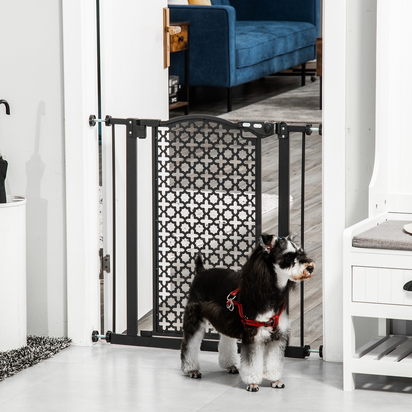 PawHut 74-80 cm Pressure Fit Safety Gate for Doorways and Staircases, Dog Gate, Pet Barrier for Hallways with Auto Close, Double Locking--ChewyGames-ChewyGames