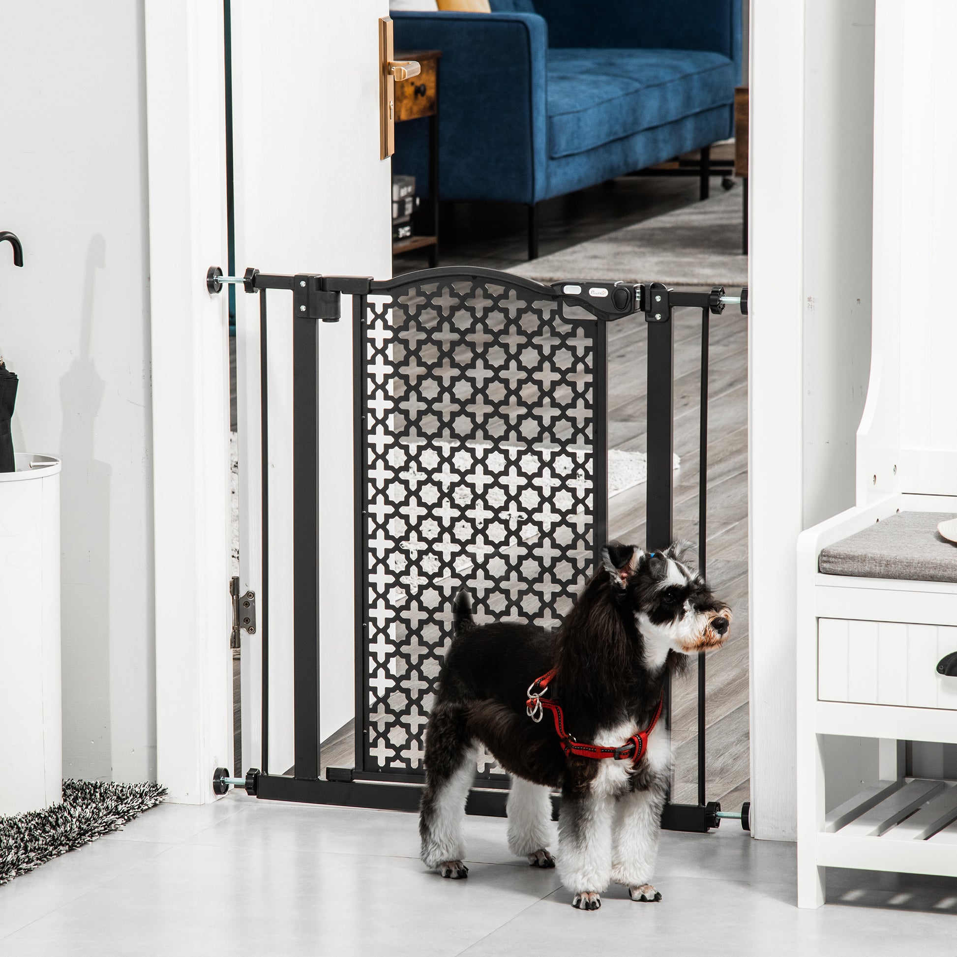 PawHut 74-80 cm Pressure Fit Safety Gate for Doorways and Staircases, Dog Gate, Pet Barrier for Hallways with Auto Close, Double Locking--ChewyGames-ChewyGames