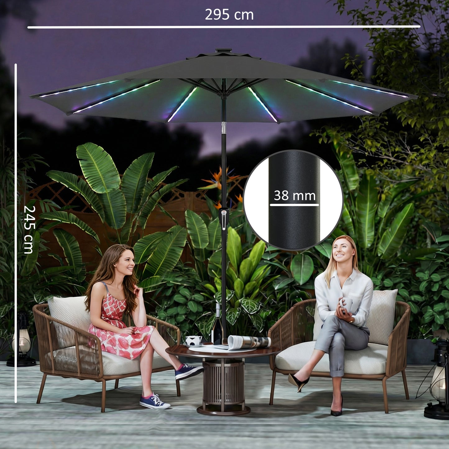 Outsunny 3 m Garden Parasol Umbrella with 112 Solar Powered LED Lights, Patio Umbrella with Crank Handle, Grey--ChewyGames-ChewyGames