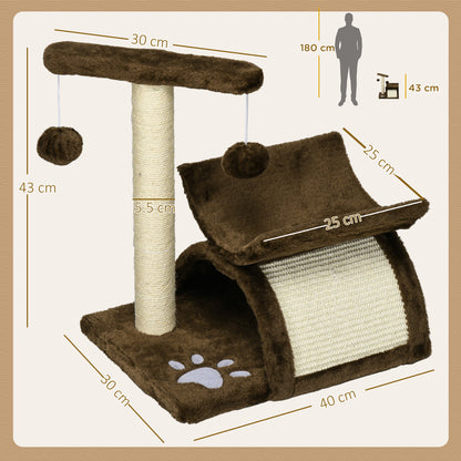 PawHut Cat Tree, Cat Tower for Kittens with Rotatable Top Bar, Sisal Scratching Post, Tunnel, Dangling Balls - Brown--ChewyGames-ChewyGames