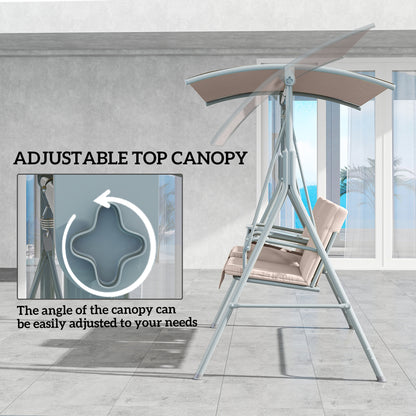 Outsunny 2 Seater Garden Swing Chair Patio Rocking Bench w/ Tilting Canopy, Double Padded Seats, Storage Bag and Tray, Beige