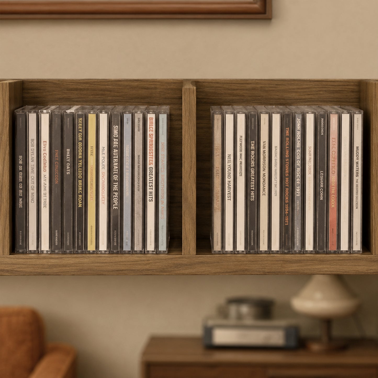 HOMCOM Wall Mount 84 CD / 56 DVD/Blu-ray/ Media Storage Rack 4 Cubes Wooden Shelf Organizer Unit Bookcase Display, Walnut