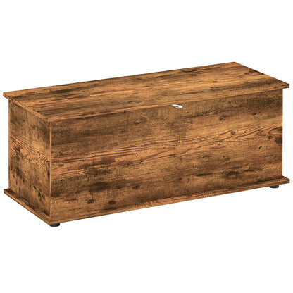 HOMCOM Storage Chest, Large 113L Blanket Box, Shoe Bench with Safety Hinged Lid, Storage Trunk, Bed End Bench for Bedroom, Hallway, Living room, Playroom, 100 x 40 x 40cm, Rustic Brown--ChewyGames-ChewyGames