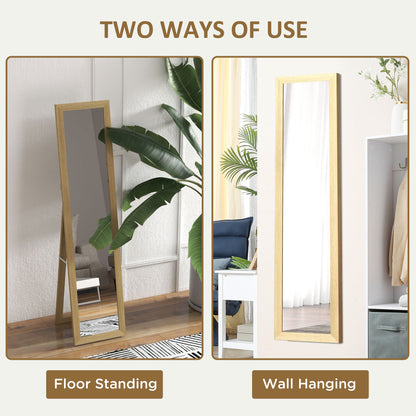 HOMCOM Full Length Mirror, 37 x 157 cm, Hanging or Freestanding, Rectangular Glass Full Body Mirror with Frame for Living Room, Bedroom, Cloakroom, Natural