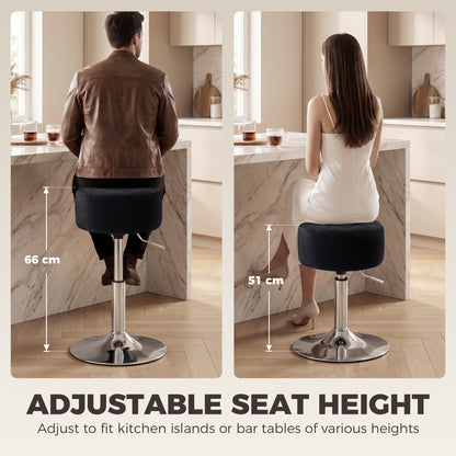HOMCOM Bar Stool Adjustable Swivel Chair Velvet-Feel Seat 1 Piece, Black