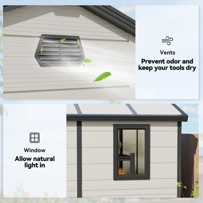 Outsunny 7.9ft x 6.2ft Recycled Garden Shed with Aluminium Frame and Plastic,  Wall Shed with Foundation, Waterproof and Rustproof - Cream White