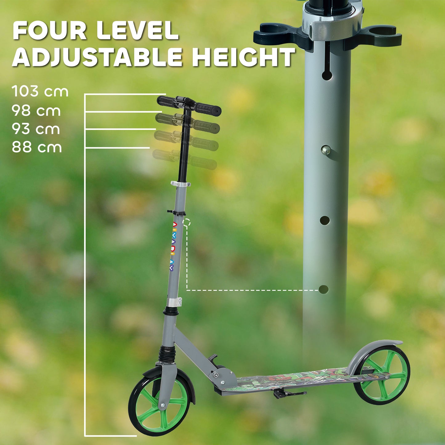AIYAPLAY Foldable Kids Scooter with Adjustable Handlebar, 200mm Big Wheel, Rear Fender Brake, for Ages 6-12 Years, Green