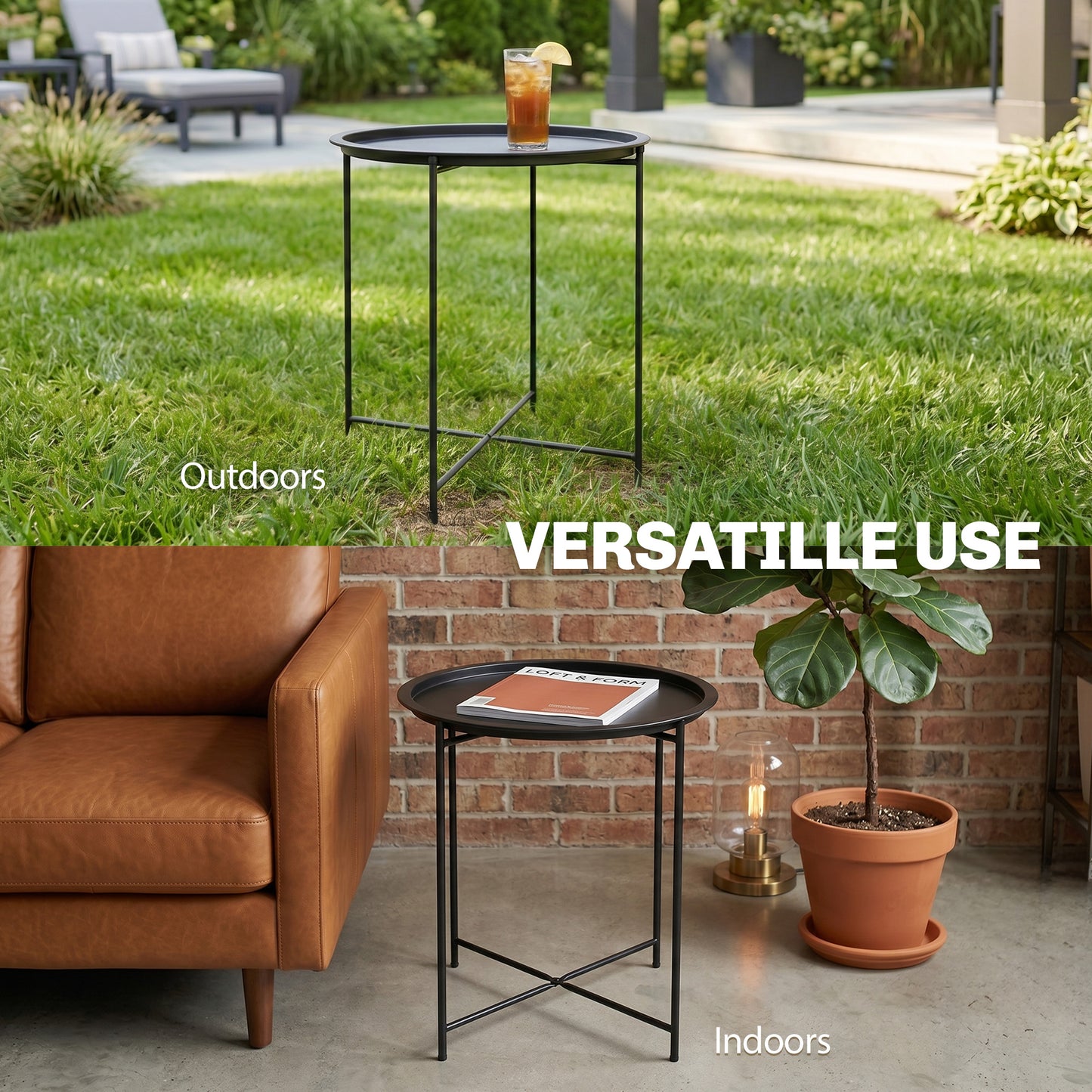 Outsunny Steel Removable Tray Top Garden Table - Black