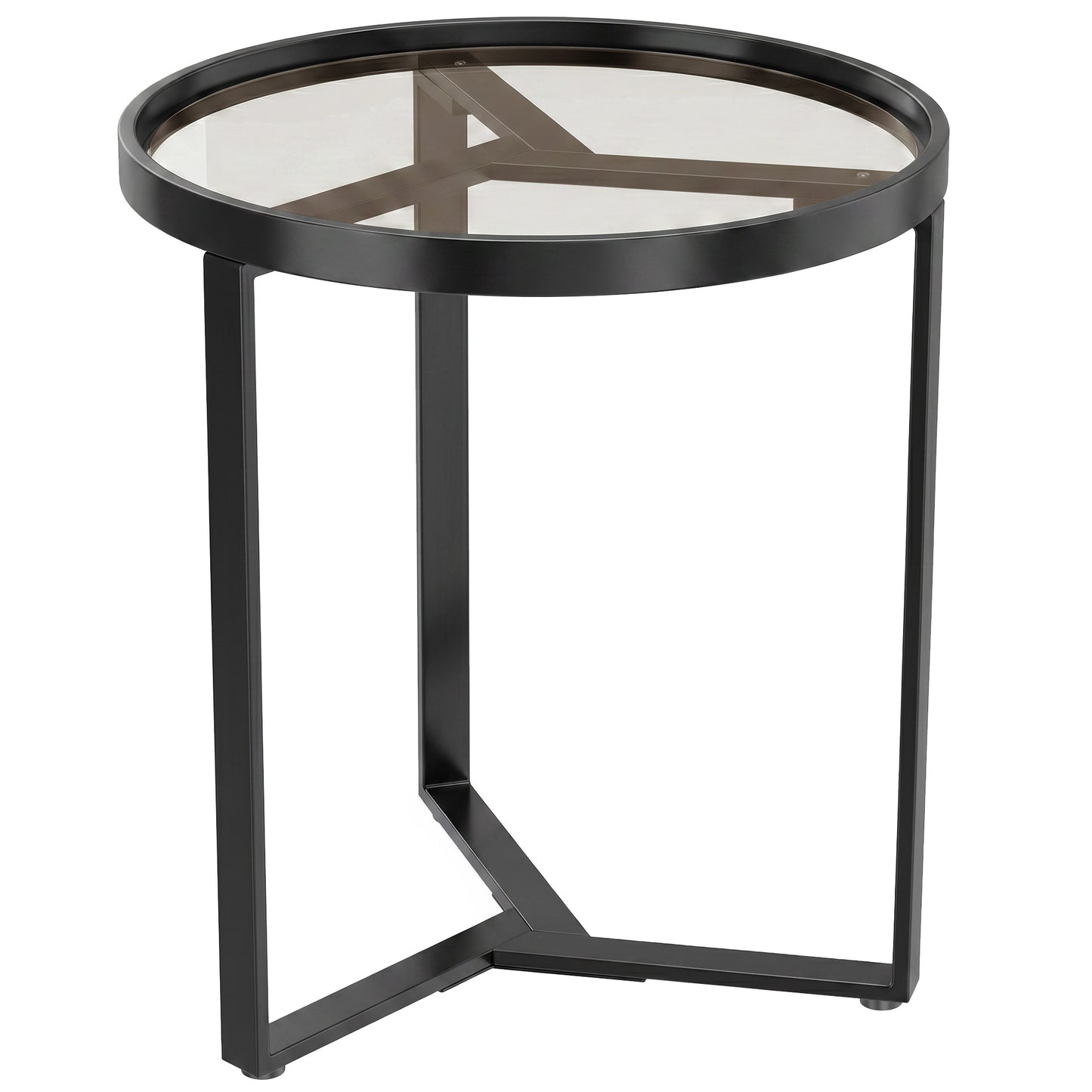 HOMCOM Round Side Table with Tempered Glass Top and Geometric Metal Frame for Small Space, Black