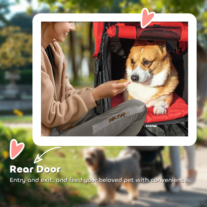 PawHut Dog Stroller Foldable Pet Pram, 3 Wheels Dog Pushchair with Brake, for Small Miniature Breeds, Cats, Red