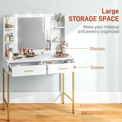 HOMCOM Dressing Table Set, with Storage and Stool - White