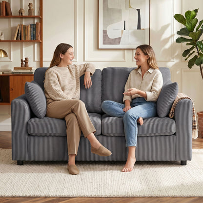 HOMCOM 2 Seater Sofa, Corduroy Small Couch with Spring Cushion, Wide and Deep Seat, Dark Grey