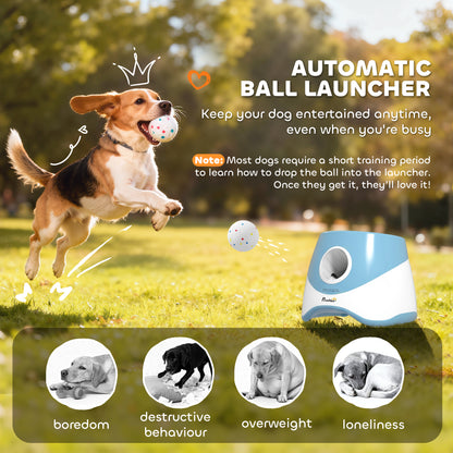 PawHut Automatic Dog Ball Launcher with 5 ETPU Balls 5.8 cm, 3 Distance Settings 6/10/14 m, Blue