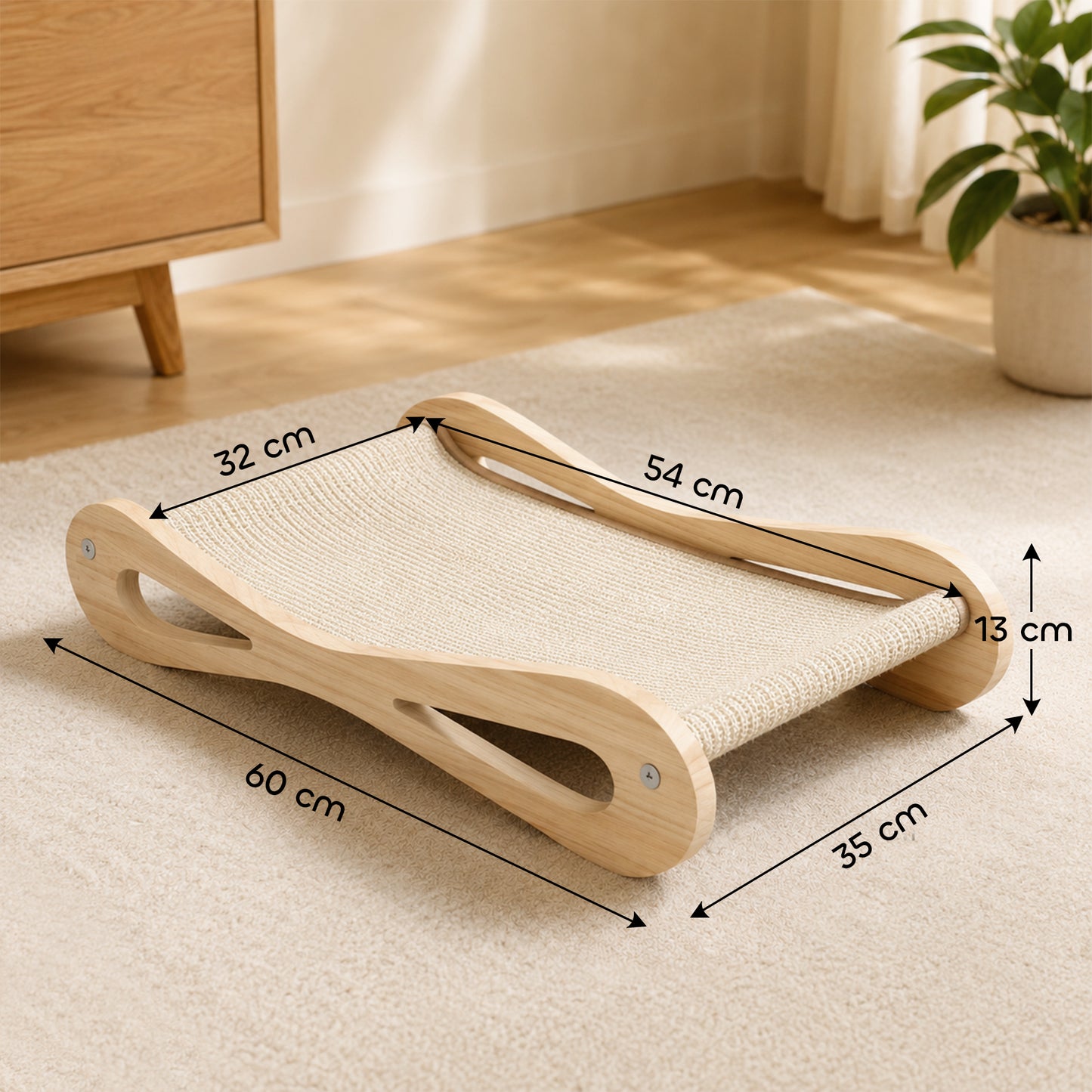 PawHut 2 in 1 Sisal Cat Scratcher Bed Cat Scratching Board and Lounger 60 x 35 x 13 cm Cream White