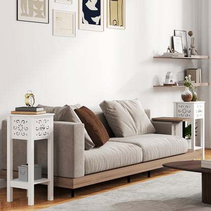 HOMCOM Set of Two Elegant Floral Cut-Out Side Tables - White