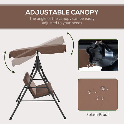 Outsunny 3 Seater Garden Swing Chair, Outdoor Swing Chair with Adjustable Canopy, Mental Frame & Cushions, Brown