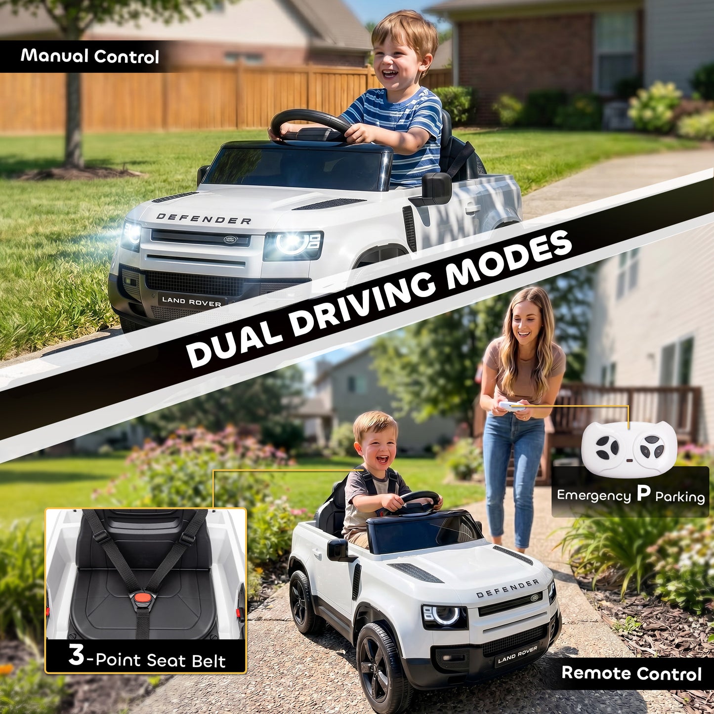 AIYAPLAY Land Rover Licensed 12V Kids Ride on Car with Remote, Suspension, Slow Start, 3 Speeds, Lights, Music, Horn, White