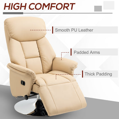 HOMCOM Adjustable Swivel Recliner, Manual Recliner Chair with Footrest, Padded Arms, PU Leather Upholstery, Beige