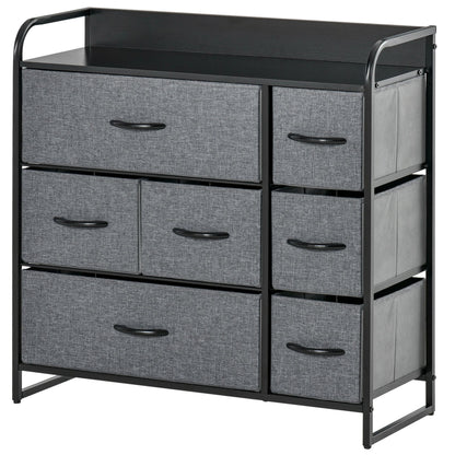HOMCOM Chest of Drawers with 7 Foldable Drawers, 3-Tier Fabric Bedroom Dresser, Clothes Storage Unit for Bedroom, Living Room, Grey