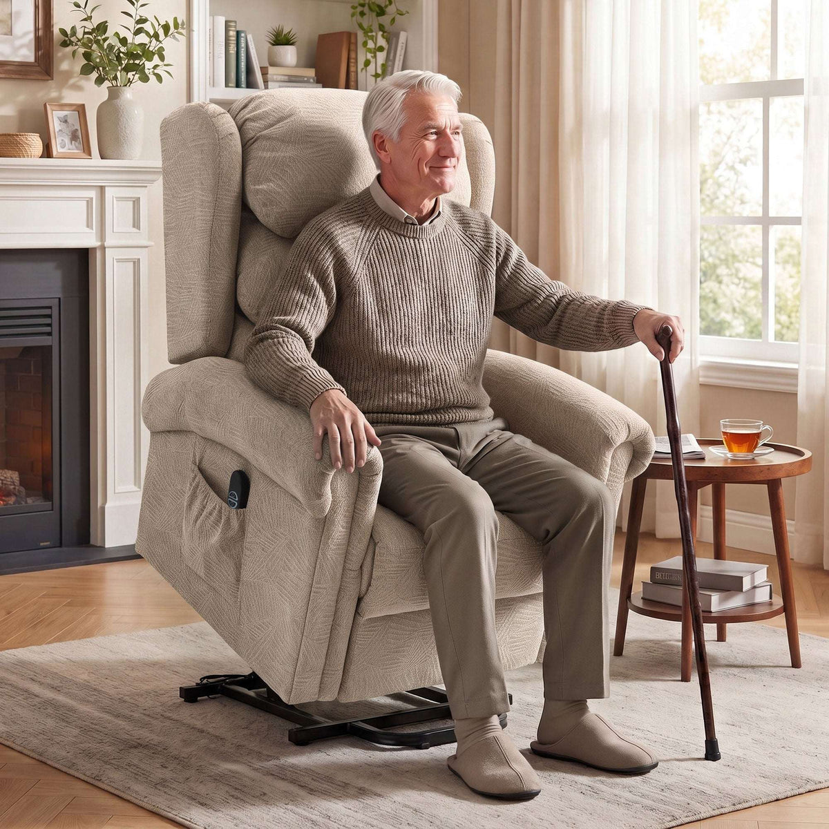 HOMCOM Velvet-Feel Electric Riser Recliner Chair - Khaki
